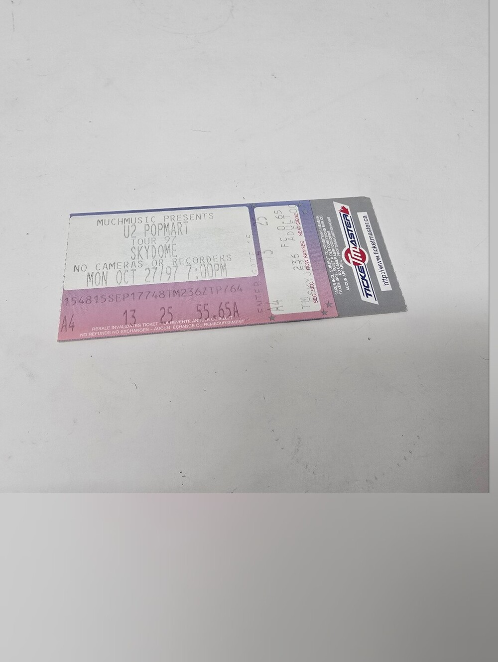 U2 Concert Stub Vintage Y2K 90s Oct 27 1997 Toronto Ticket PopMart Tour Skydome